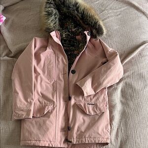 Barbour Kids Light Pink coat with Faux Fur Trim hood